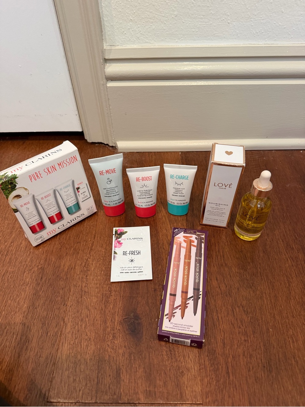 Clarins Pure Skin Mission Trio + LOVE Nourishing Oil — Pink & Clear Set